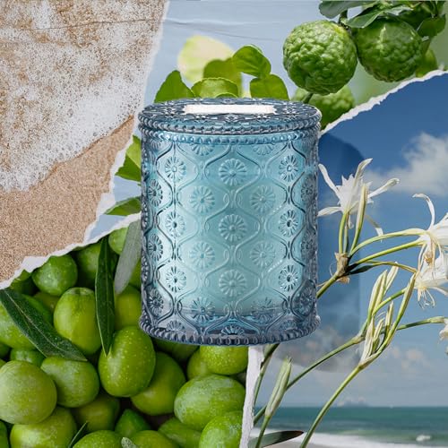 LA JOLIE MUSE Santorini Salt Air Candle - Bergamot, Sea Daffodil, Sandalwood | 6 oz Natural Soy Wax | 40 Hours Clean Burn...