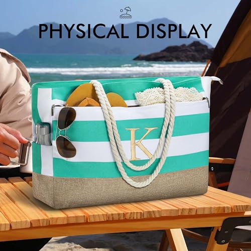 YOOLIFE Large Initial Beach Bag Waterproof Tote Zipper Bag Personalized Gifts for Women Her Birthday Travel Beach Essential