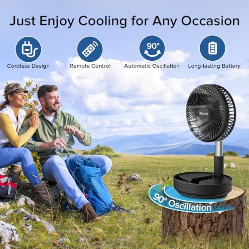 Belife X8 Portable Fan, 7200mAh Battery Powered Rechargeable, Oscillating USB Desk Floor Fan with Remote, Foldable Telesco...