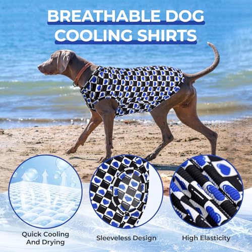Y-blue Dog Cooling Vest, Quick Dry Dog Summer Clothes Pet Vest Puppy Shirts, Sleeveless Dogs Cooling T-Shirts for Small Me...