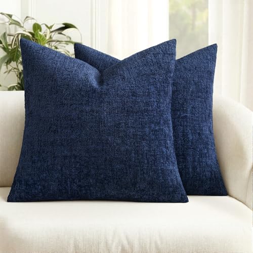 MIULEE Decorative Throw Pillow Covers 18x18 Pack of 2 Navy Blue Couch Pillow Covers Soft Cozy Textured Chenille Pillowcase...