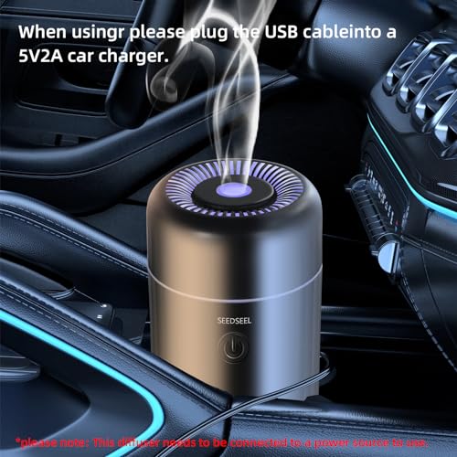 SEEDSEEL Car Aromatherapy Diffusers for Essential Oils，Mini USB Air Scent Small Humidifier with 7-LED Color Changing for C...