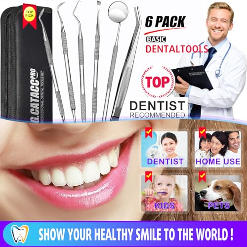 G.CATACC Dental Tools, Dental Pick Teeth Cleaning Tools Hygiene Kit, Plaque Remover for Teeth, Professional Stainless Stee...