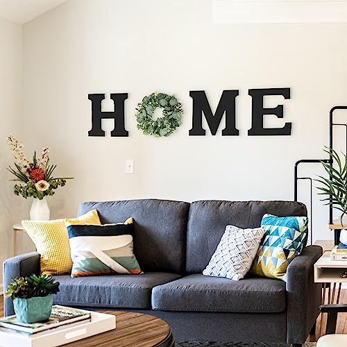 Pinkpum Wood Home Sign with Artificial Eucalyptus Wreath for O, Hanging Farmhouse Wall House Decor Wood Letters for Wall A...
