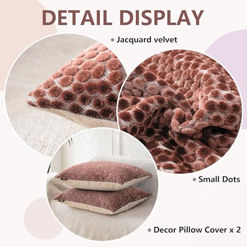 FIFU Couch Throw Pillow Covers 20x20 Inch Set of 2 - Jacquard Velvet Front & Neutral Textured Back, Decorative Cushion Cov...