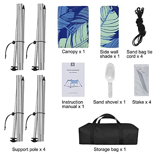 Beach Canopy Tent Shade with Sidewalls 10x10FT, 6.6FT Tall, UPF50+ Sun Shelter, Windproof & Water Resistant, Includes Guyl...