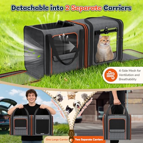 Cat Carrier Bag Large for Travel: 2-in-1 Cat Carrier Soft with Litter Box 34x13x16in Secure The Car Seat for 2 Cats Travel...