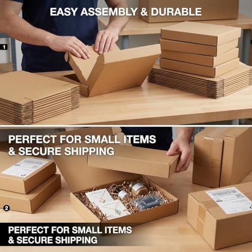 Pemtow 13x10x2 Shipping Boxes Set of 20, Brown Corrugated Cardboard Literature Mailer Box for Packaging, Mailing, Business