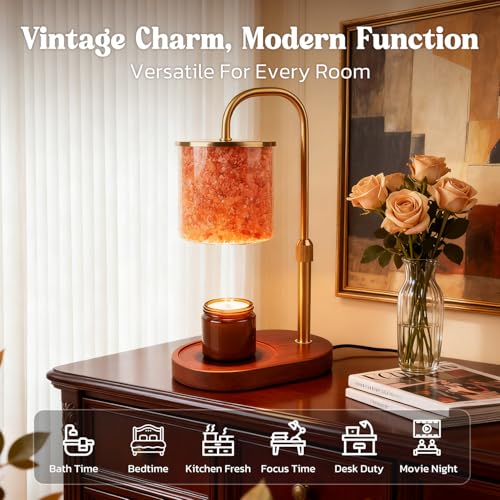 Candle Warmer Lamp with Timer Dimmable, Himalaya Salt & Adjustable Height Candle Warmer Gift for Women, Men, Vintage Candl...