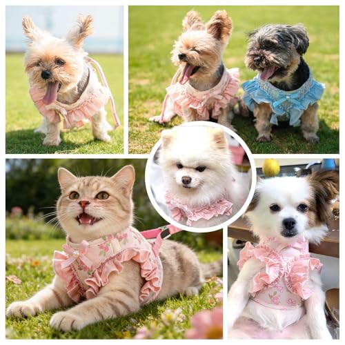 ABRRLO Small Dog Harness and Leash Set Soft Breathable Mesh No Pull Puppy Harness with Bowknot Adjustable Cute Pink Dog Ve...