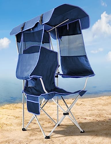 Docusvect Beach Chair with Canopy Shade, Folding Camping Chair with Canopy with Cup Holder, Side Pocket for Camp, Beach, T...