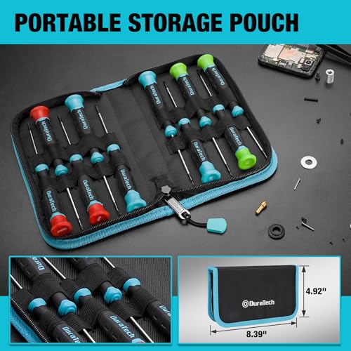 DURATECH Precision Screwdriver Set, 10 PCS Magnetic Small Screwdriver Set with Pouch, Phillips, Slotted, and Torx Star, C...