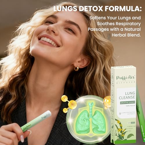 Herbal Diffuser Pen, Detox Diffuser with Mullein, Thyme & Mint for Better Breathing, All Natural Swap - Up to 600 Uses (Va...