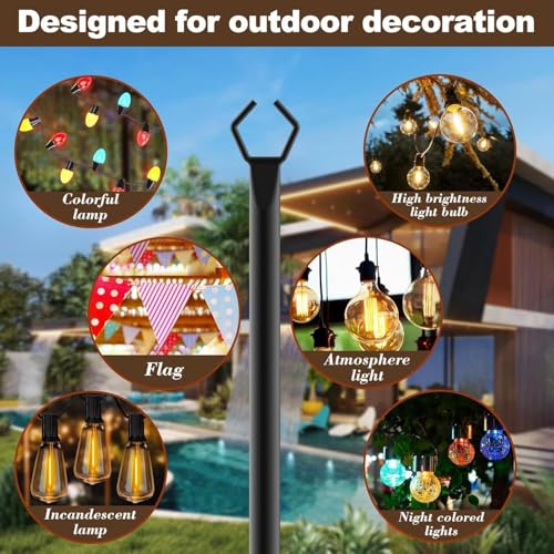 AILBTON 10Ft String Light Poles 4 Pack,Light Poles for Outside Lights,Outdoor with Fence Brackets Hanging Lights,Metal Sta...