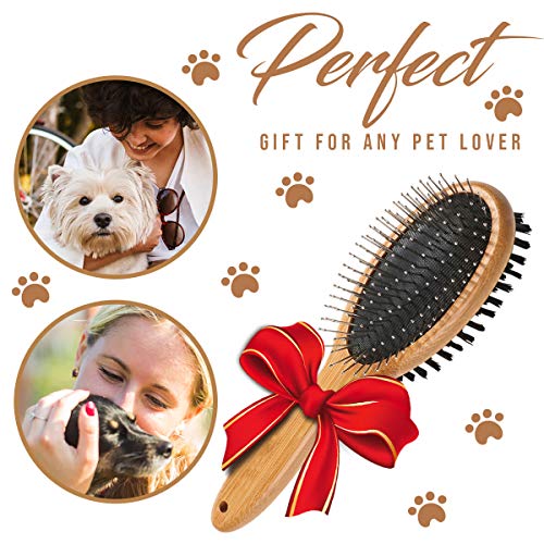 KylePet Dog Brush, Double Sided Pet Slicker Brush with Bamboo Handle for Dogs and Cats Long Hair Pets Grooming Comb for Re...