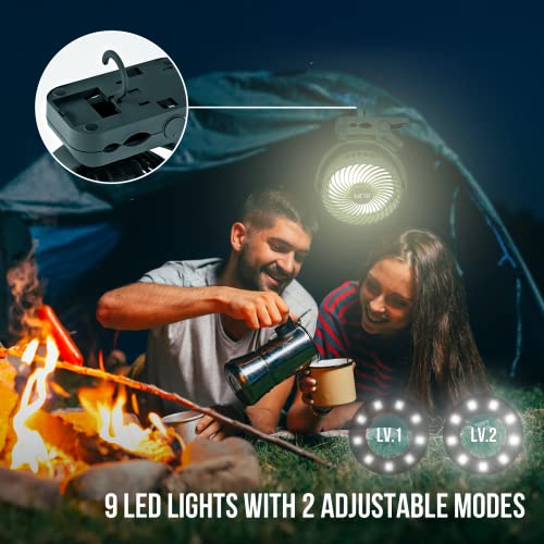 BLBS Rechargeable Camping Fan - 65H 12000mAh With Output Ports, Hanging Hook, 360 Head Rotation for Tents, Camp, Green