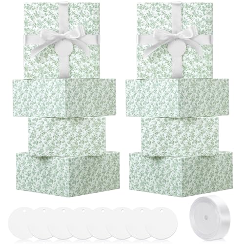 Faccito Green 8 Pack Floral bridesmaid proposal Gift Boxes 8 x 8 x 4 Inch Flower Paper Boxes with Ribbon Label Card for We...