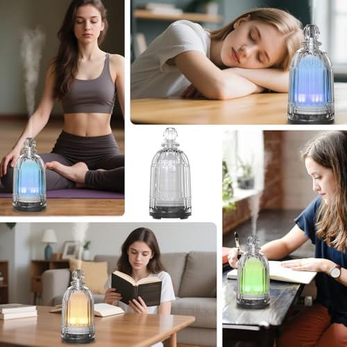 DOUDING Glass Essential Oil Diffuser, Ultrasonic Aroma Diffuser Glass Cover & Plastic Reservoir with 7 LED Color Changing ...