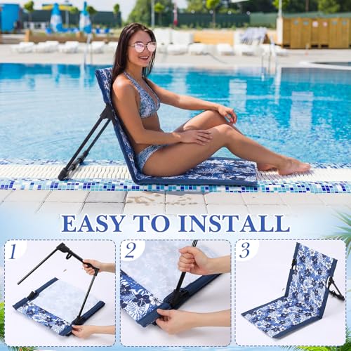 AceOrbit 4 Pack Foldable Poolside Chairs Portable Beach Flip Chairs Pool Seat for Edge of Pool Side with Bag Support Light...