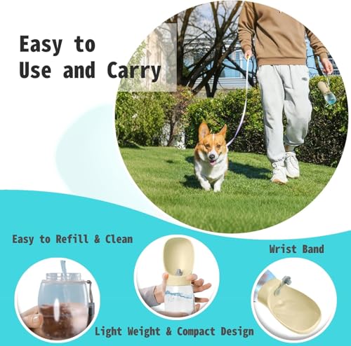 Portable Dog Water Bottle, 12 oz, Leak-Proof Travel Pet Dispenser, Teal,Puppy Water Dispenser with Drinking Feeder for Tra...