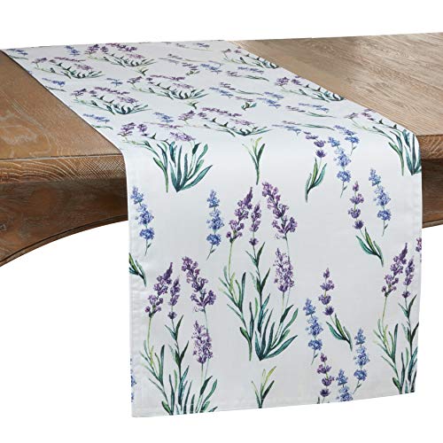 SARO LIFESTYLE Lavender Print Table Runner, Lavender, 16"x108"