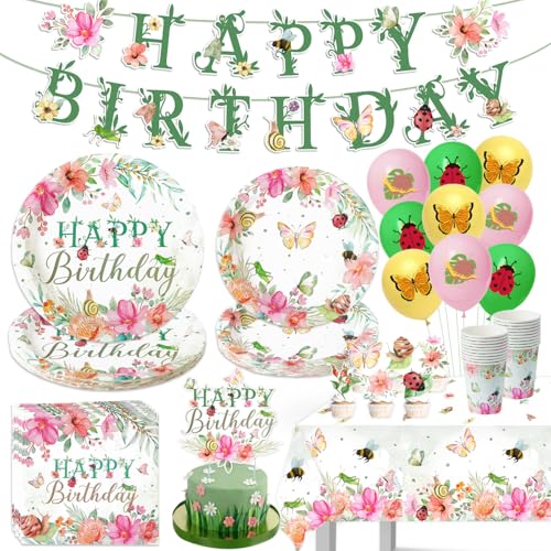 Floral Birthday Party Decorations for Women, Butterfly Party Supplies Includes Flower Plates and Napkins Happy Birthday Ba...