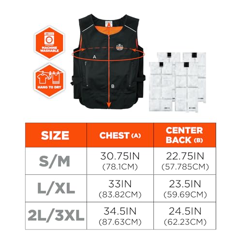 Ergodyne Cooling Vest with 4 Ice Packs, Lightweight, Quick Recharge Cooling, Chill Its 6260, L/XL