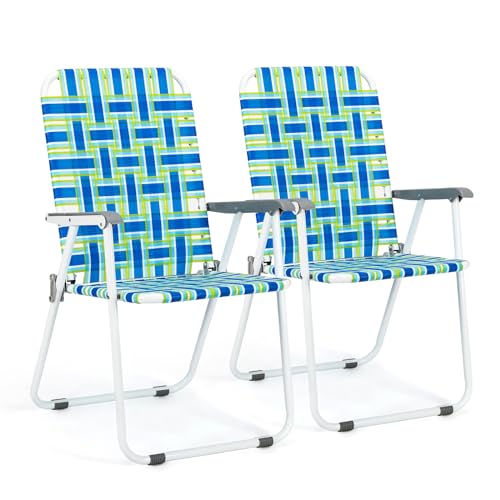 VINGLI Patio Lawn Webbed Folding Chairs Set of 2, Outdoor Beach Portable Lawn Chair Camping Chair Beach Chair for Yard, Ga...