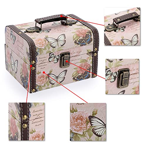 ELLDOO Butterfly Treasure Chest Box, Wooden + PU Leather Storage Decorative Box for Jewelry Trinkets, Keepsakes box for Gi...