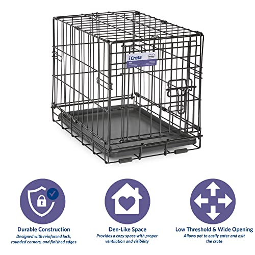 MidWest Homes for Pets 18-Inch iCrate for Tiny Breeds, Up to 10 lbs, Single Door Folding Dog Crate with Divider Panel, Lea...