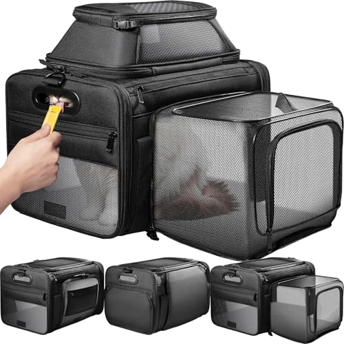 Top and Side Expandable Pet Carrier with Treat & Pet Window,18x11x11 Inch Delta American United Airline Approved,Soft-Side...