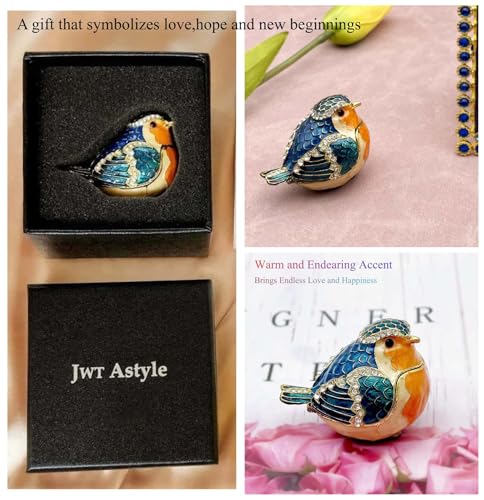 JWT Astyle Robin Bird Hinged Jewelry Box with Stones, Collectible Animal Trinket Box.Rings Earrings Storage Boxes,Bird Fig...