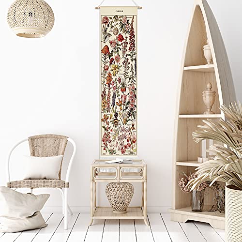 Tegeme Vintage Tapestry 52 x 13 Inch, Long Vertical Wall Hanging Reference Illustrative Botanical Tassel Tapestry for Bedr...