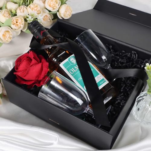 LFBOX Black Gift Box with Ribbon Magnetic Lids 10.2x9x3.74 in, Bridesmaid Groomsman Proposal Boxes, Wedding Graduation Sto...