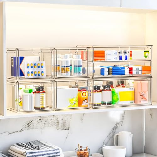 caktraie Acrylic Storage Drawers Set of 6, Clear Makeup Organizer, Plastic Organizer Bins for Beauty Supplies,Ideal for Va...