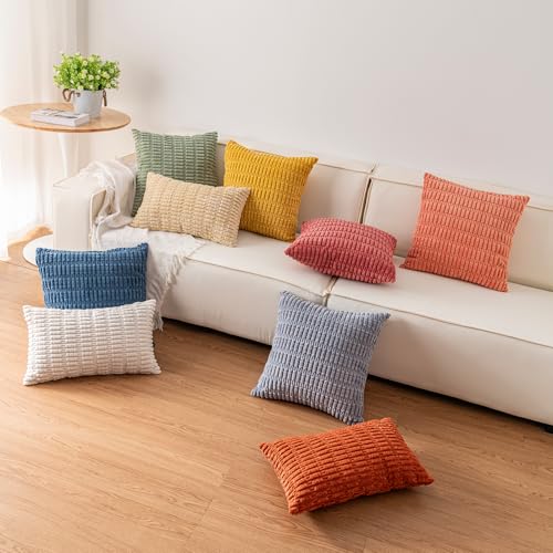 Aegero Pack of 2 Corduroy Decorative Throw Pillow Covers 18x18 Inch Soft Striped Pillow Covers Modern Farmhouse Home Decor...
