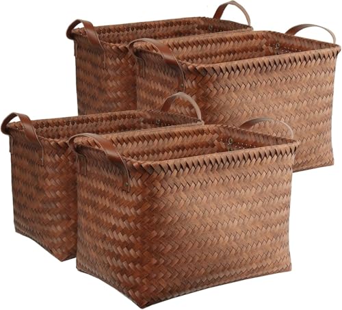 BROWNLILY Handwoven Clothes Basket Laundry Hampers Large Wicker Storage Baskets for Shelves Blankets Closet Storage Bins C...