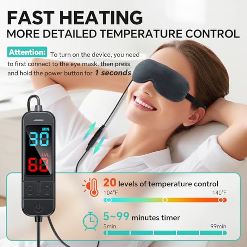 Visader Heated Eye Mask for Dry Eyes, Stye & Migraines Relief - USB Electric Warm Compress with 20 Temp/Time Settings, Was...