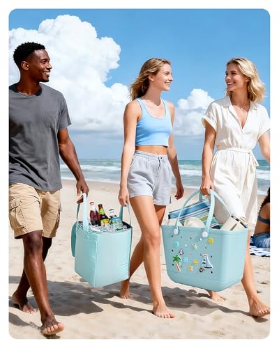 BAGSMART Large Beach Bag for Women with Cooler, Rubber Tote Bag with Charms, Waterproof Vacation Essentials for Swim Pool