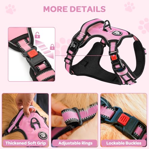 FURRYFECTION Plaid Dog Harness for Large Dogs, Reflective No Pull Adjustable Pet Vest with Front Clip, Leash, Easy Control...