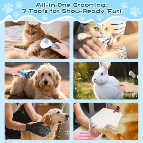 Daxguard 7-in-1 Pet Grooming Kit–Cat Brush,Dog Brush for Shedding,Double-Sided Flea Comb,Dog Nail Trimmers,Dog Bath Suppli...