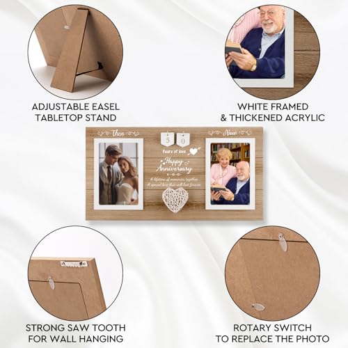 Calibron Then & Now Anniversary Wedding Gifts for Couples, Anniversary Birthday Gifts for Hers/Him, 1-99 Years Double Pict...