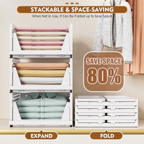 SNSLXH 5 Pack Stackable Closet Storage Basket, Multifunctional & Foldable Closet Organizer for Bathroom Kitchen Laundry Ro...