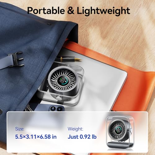 KIMMOO Rechargeable USB Desk Fan, Quiet Table Fan with Turbo Airflow, 100 Speeds, Digital Display, 90° Rotating, Small Bat...