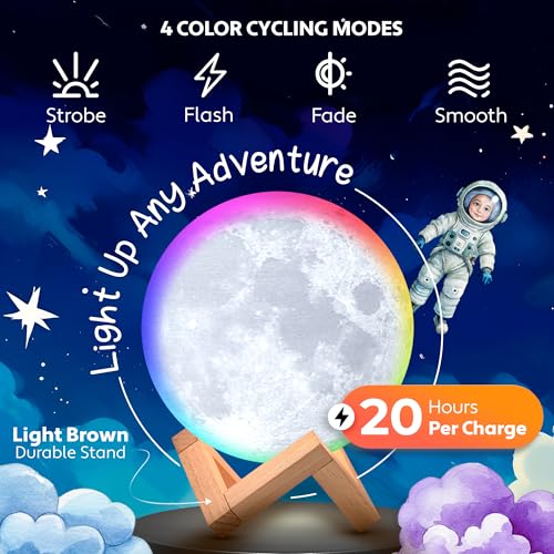 Mind-Glowing Moon Lamp - 3D Moon Night Light for Kids Bedroom - Globe Nightlight with Multi Color LED, Touch/Remote Contro...