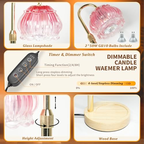 HAIDOLIANG Candle Warmer Lamp with Timer - Adjustable Height and Stepless Dimmable, Birthday Gifts for Women/Mom, Flower -...
