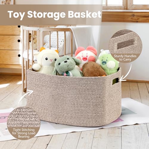 Optish 75L Large Blanket Basket, Woven Storage Baskets with Reinforced Handles, Rope Laundry Basket for Living Room, Bedro...