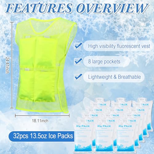 Geyoga 4 Pcs Cooling Ice Vests with 32 Ice Packs Ice Cooling Vests for Men & Women Heat Relief Cool Jacket Hot Weather Wor...