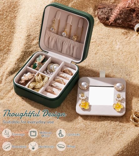 Enthralite Travel Jewelry Box for Gift: Traveling Jewelry Case for Girls Women - Mini Organizer for Necklaces Earrings Gre...