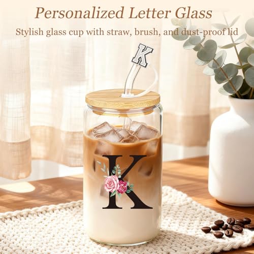 Birthday Gifts for Women, 10pcs Monogrammed Gifts for Women Initial Canvas Tote Bag, Makeup Bag, Glass Cup, Hair Clip, Can...